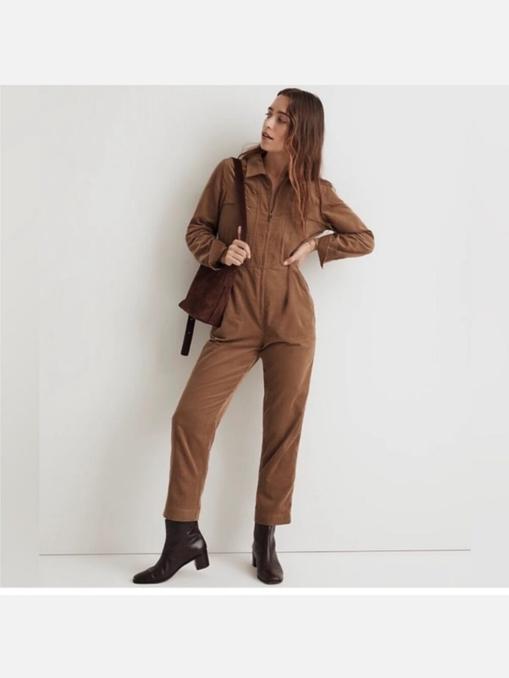 XS Madewell Corduroy Jumpsuit in Warm Brown